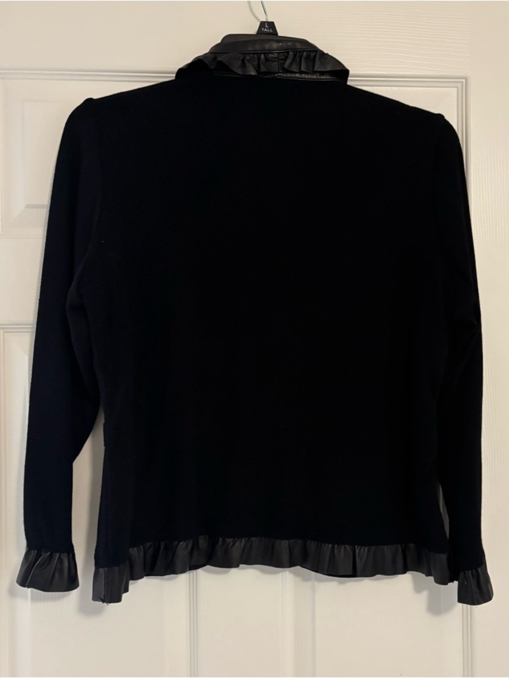 Caprice Black Rayon Knit and Leather Lamb Skin Ruffle Jacket - Picture 3 of 5